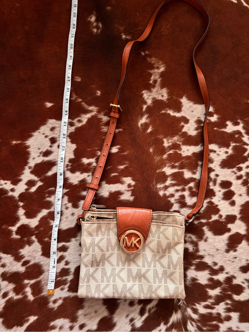 Michael Kors Brown/Beige Crossbody Bag with Signature MK Print